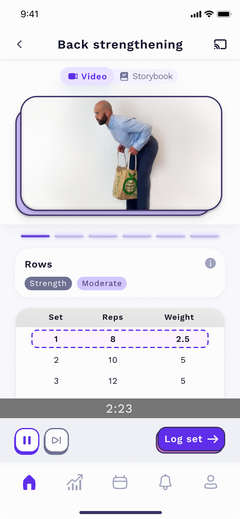 Metaboly — exercise logging screen