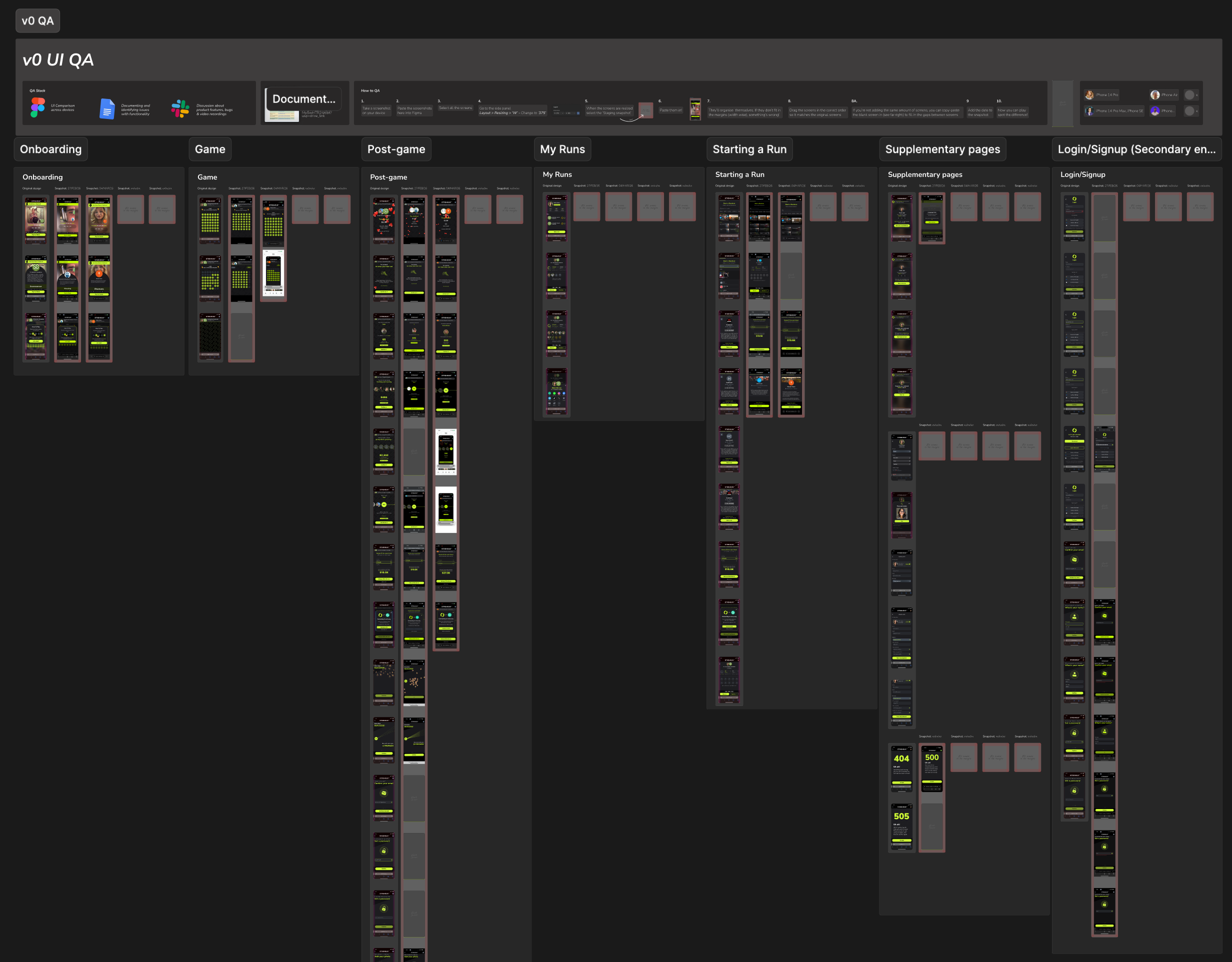 v0 UI QA Figma board, all sections